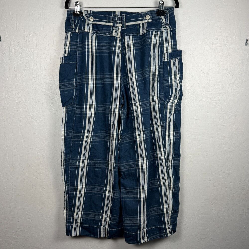 We The Free by Free People Plaid Wide Leg Cargo Capri Pants Women's 30 Blue - Picture 2 of 9